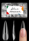 ALEO Soft Gel Nail Extension Full Cover Tips - Medium Stiletto, Pack of 500, Half Clear