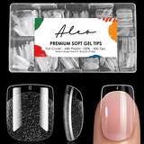 ALEO Soft Gel Nail Extension Full Cover Tips - Medium Square, Pack of 500, Half Matte