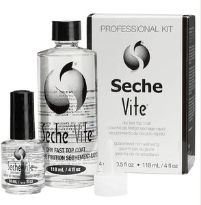 Seche Vite Dry Fast Top Coat High Shine Professional Kit 14ml & 118ml Refill - VU LONDON PMU UK