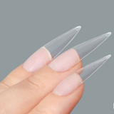 ALEO Soft Gel Nail Extension Full Cover Tips - Medium Stiletto, Pack of 500, Half Clear