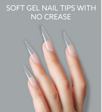ALEO Soft Gel Nail Extension Full Cover Tips - Medium Stiletto, Pack of 500, Half Clear